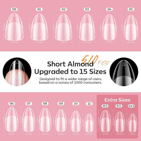 modelones short almond nail tips in various sizes