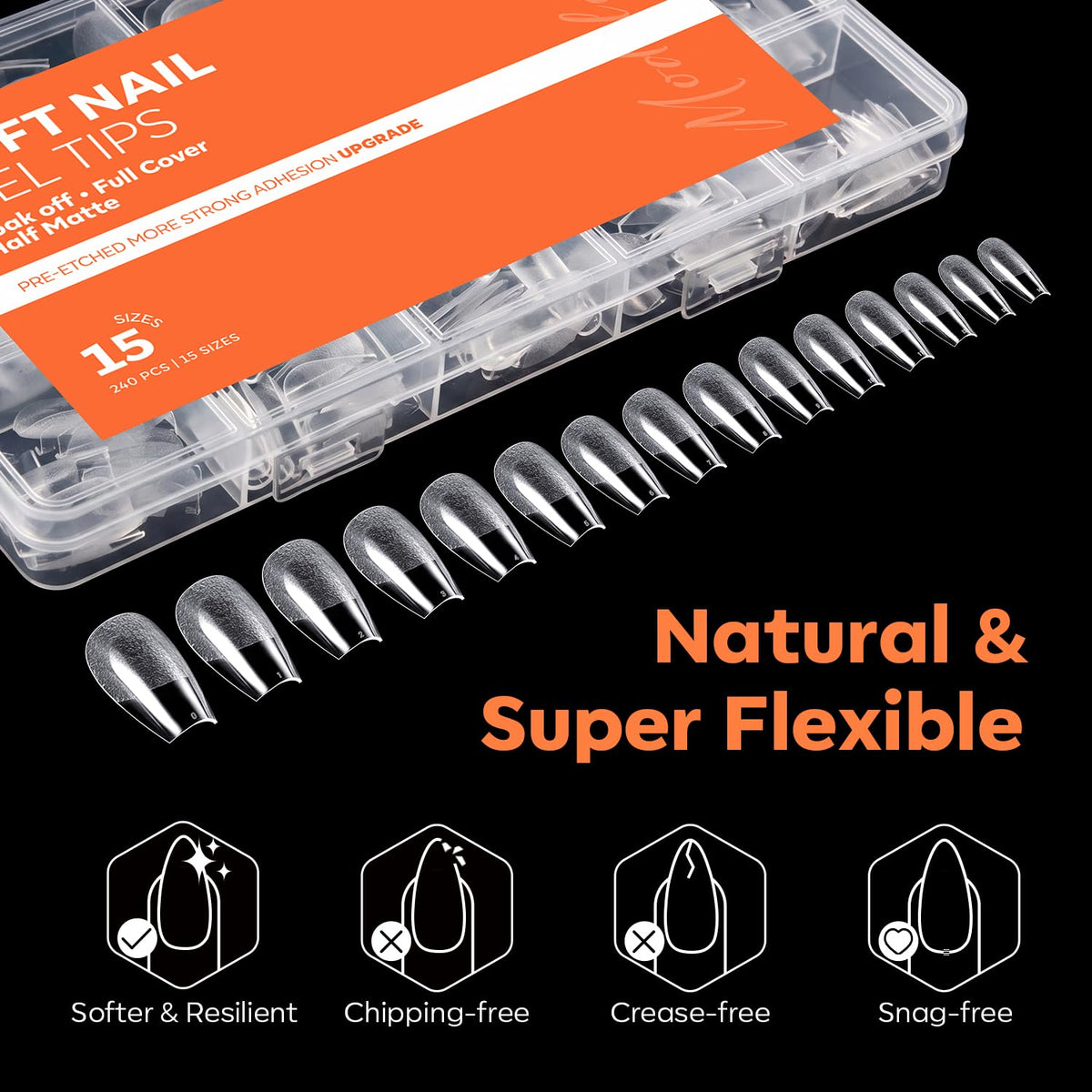 modelones Short Coffin Fake Nail Tips laid out with nail glue
