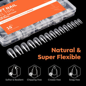 modelones Short Coffin Fake Nail Tips laid out with nail glue