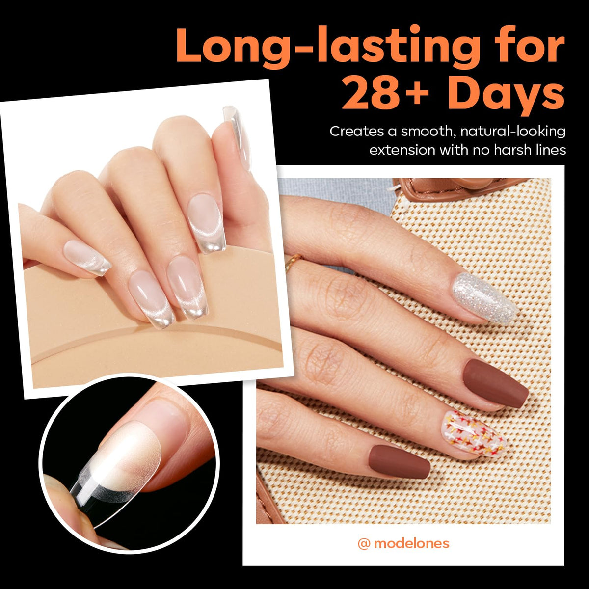 modelones Short Coffin Fake Nail Tips showing various lengths