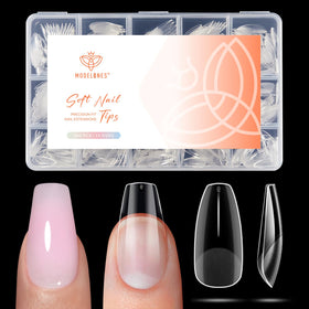 Modelones Short Coffin Nail Tips 360pcs half matte clear front view