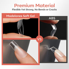 Modelones Short Coffin Nail Tips in a DIY manicure setup