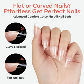 Modelones Short Coffin Nail Tips in different nail art designs