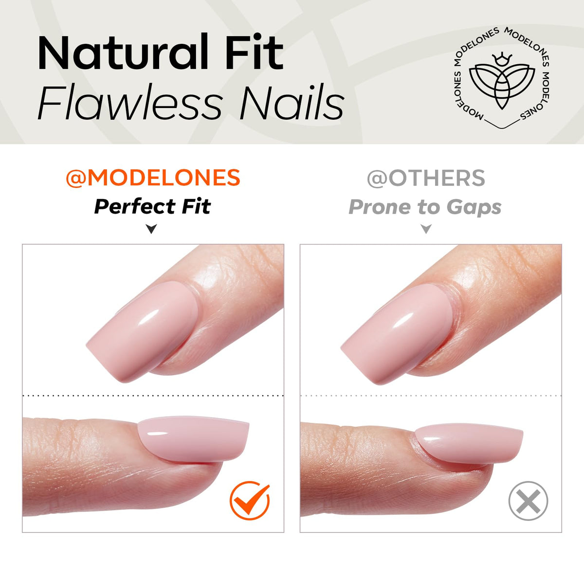 modelones Short Press on Nails Kit with nails applied on fingers