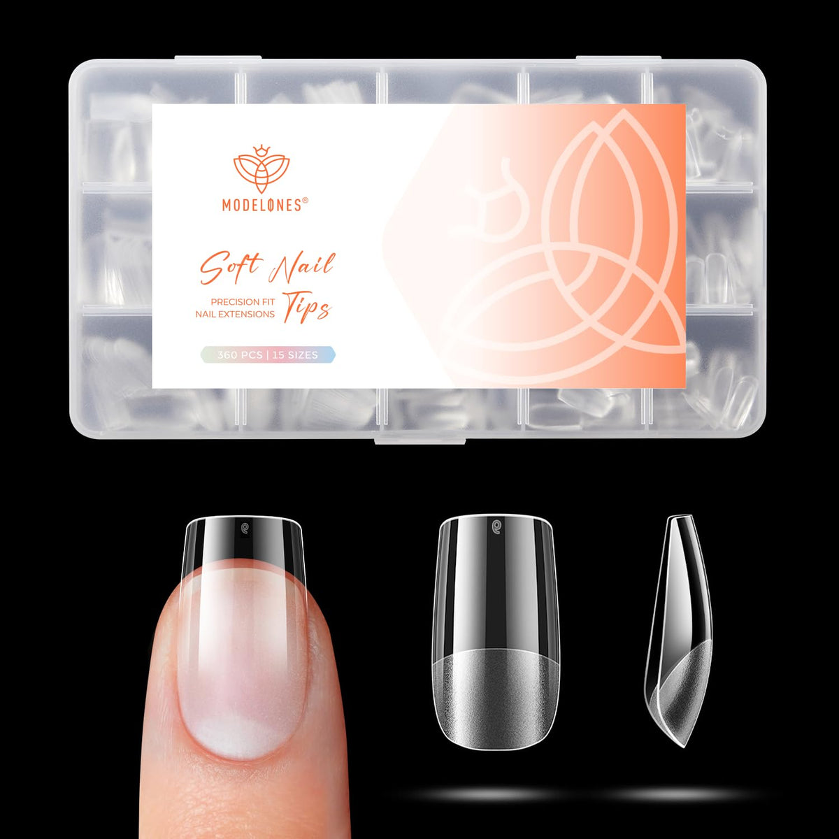 modelones Short Square Nail Tips 360pcs front view