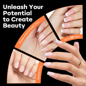 modelones Short Square Press On Nails applied on fingers