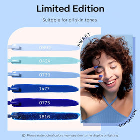 modelones Sky Blue Gel Nail Polish bottle with colour swatches
