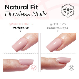 modelones Soft Pink Short Press on Nails in various sizes displayed