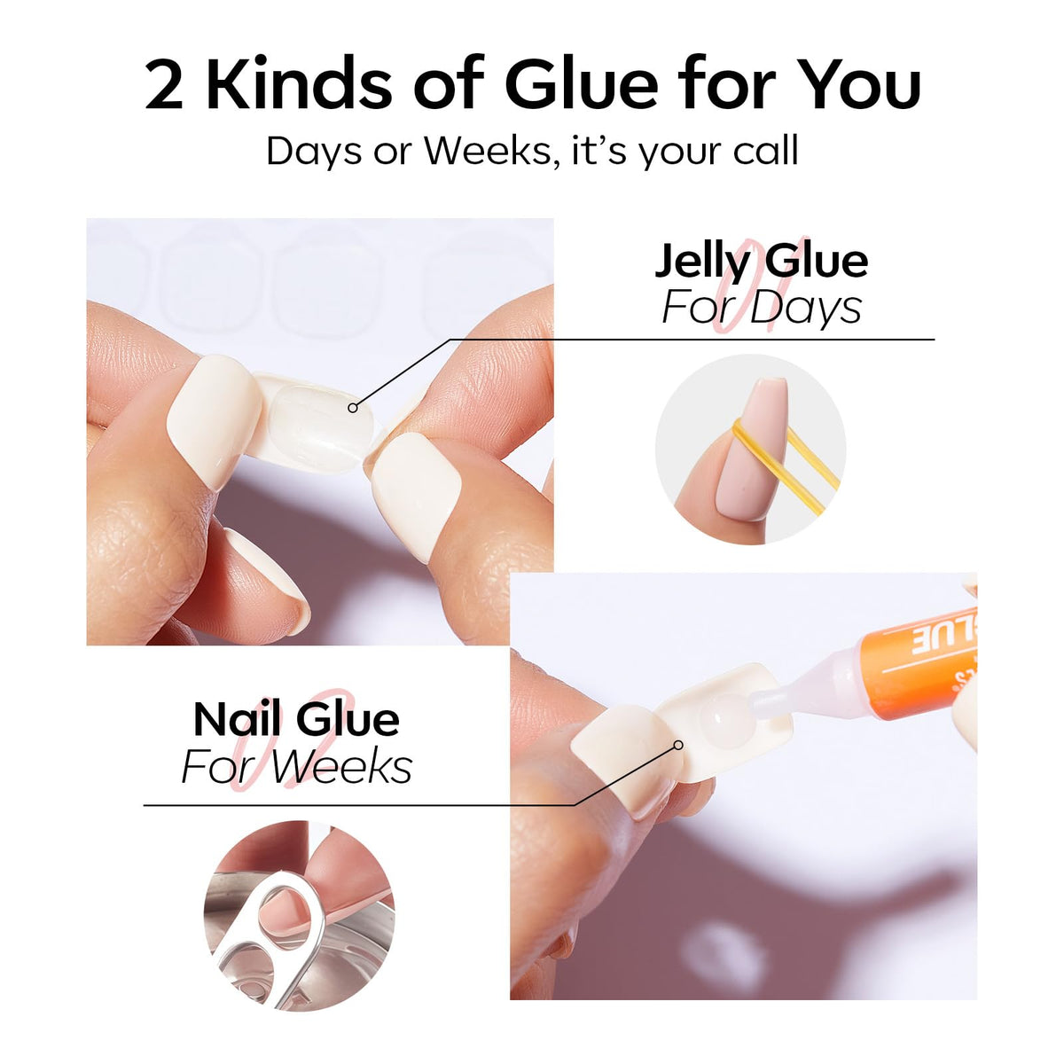 modelones Soft Pink Short Press on Nails Kit packaging details