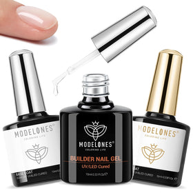 modelones Top Coat Builder Nail Gel Trio Set with three 10ml bottles
