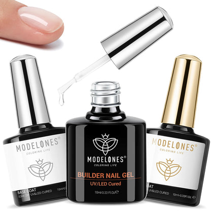 modelones Top Coat Builder Nail Gel Trio Set with three 10ml bottles