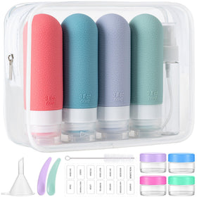 MODENGKONGJIAN travel toiletry set with 16 silicone containers in a zipper bag