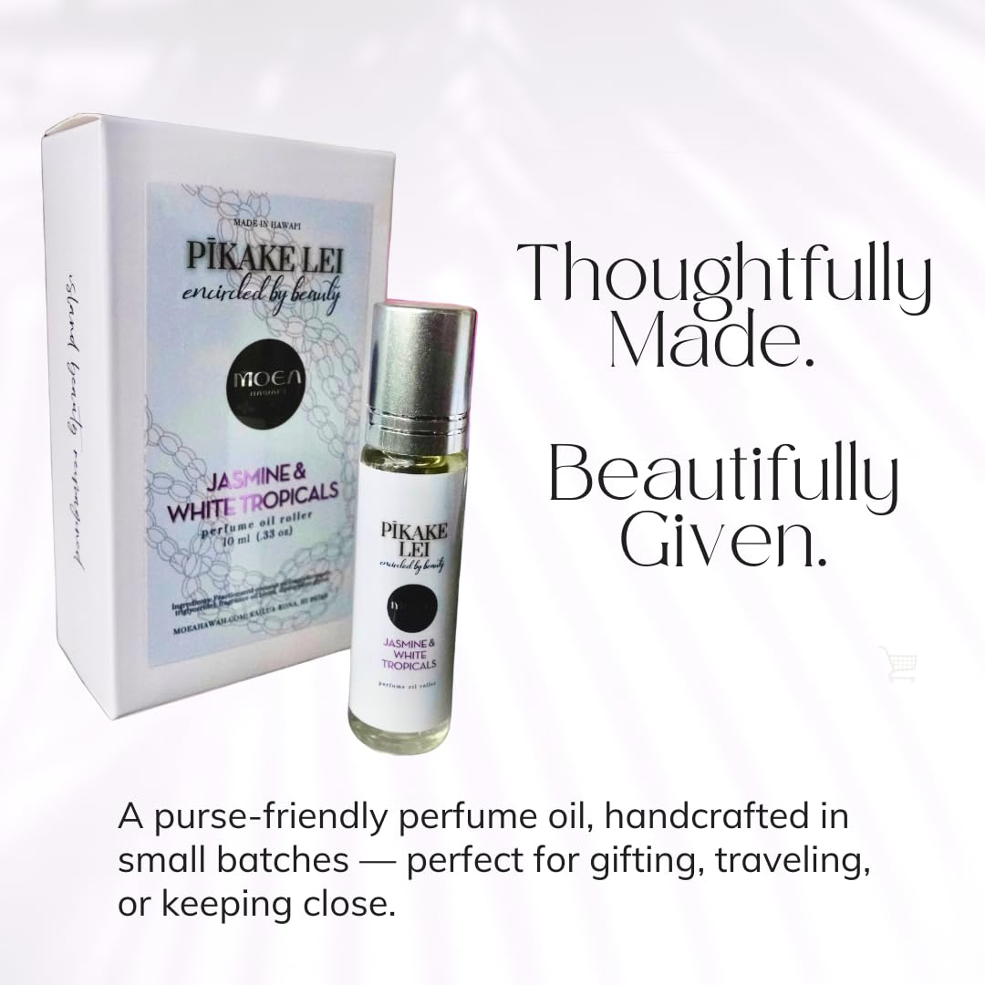 MOEA HAWAII Pikake Lei Perfume Oil Roller with tropical background