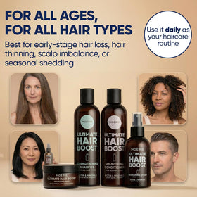 Moerie Hair Growth Set displayed on a bathroom counter