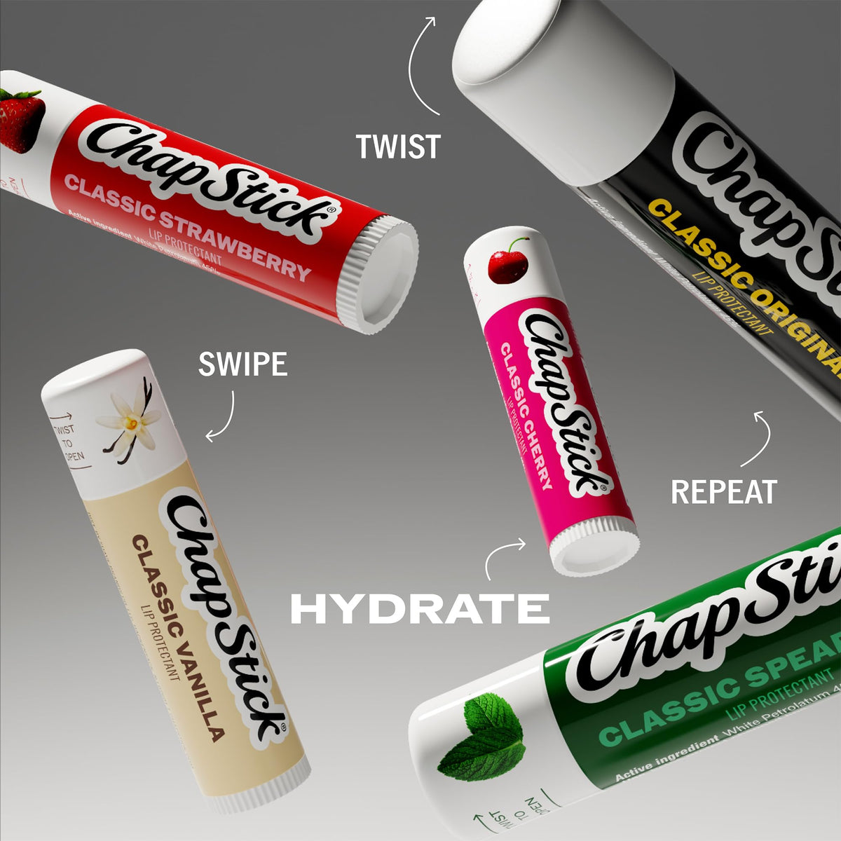 Moisture + SPF 15 ChapStick being applied to lips