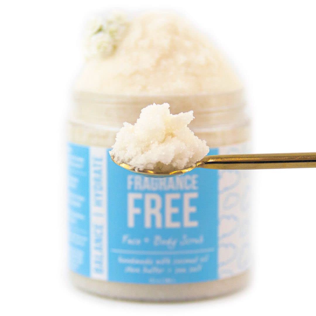 Mojo Spa Fragrance Free Face and Body Scrub in clear jar