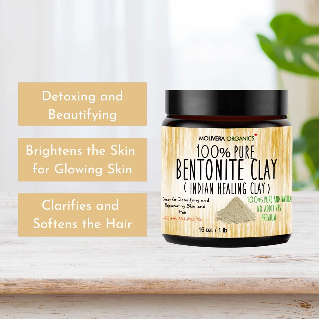 Molivera Organics Bentonite Clay 1 lb side view with natural texture