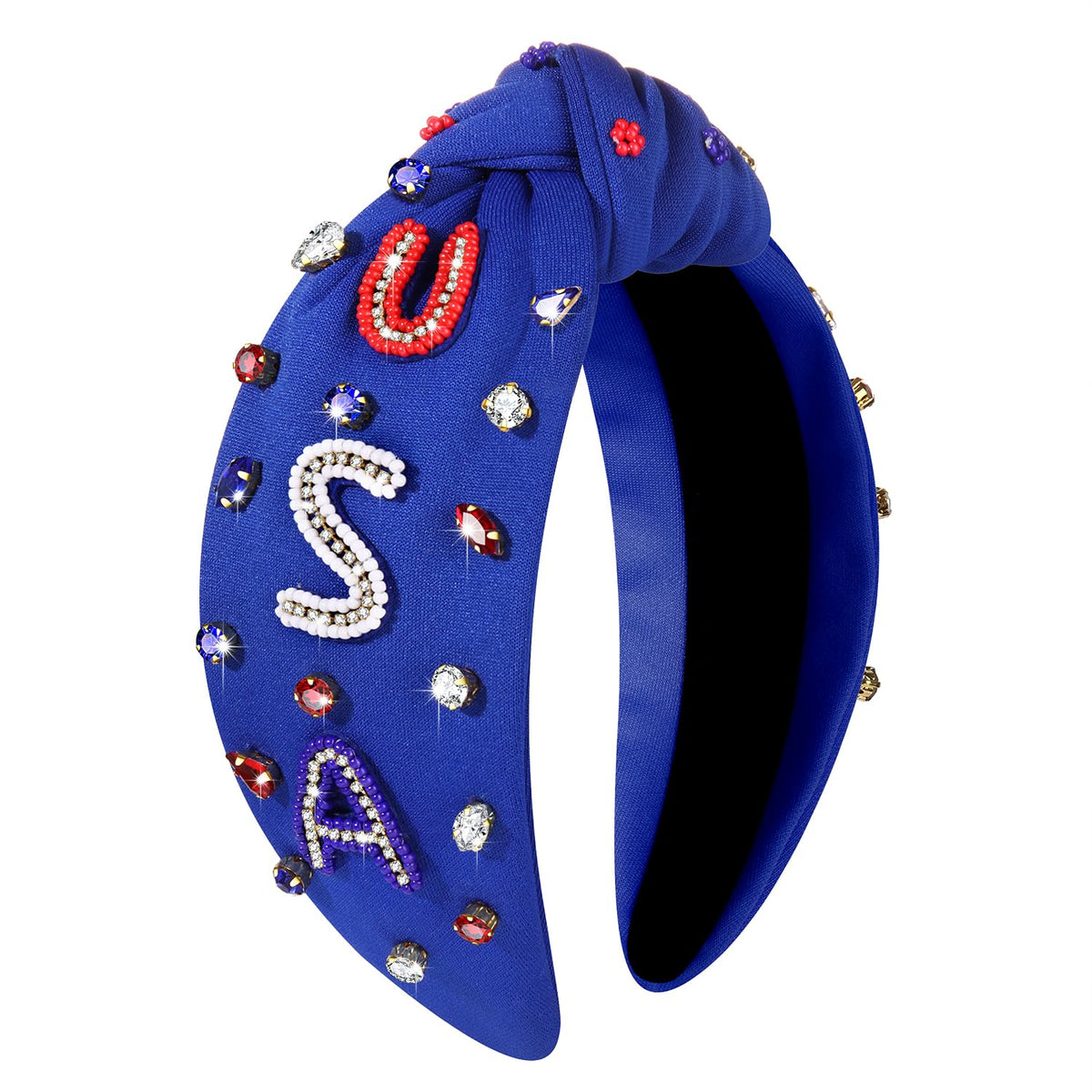 MOLOCH American Flag Headband front view with rhinestones