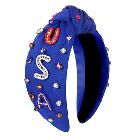 MOLOCH American Flag Headband front view with rhinestones