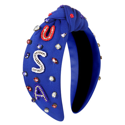 MOLOCH American Flag Headband front view with rhinestones