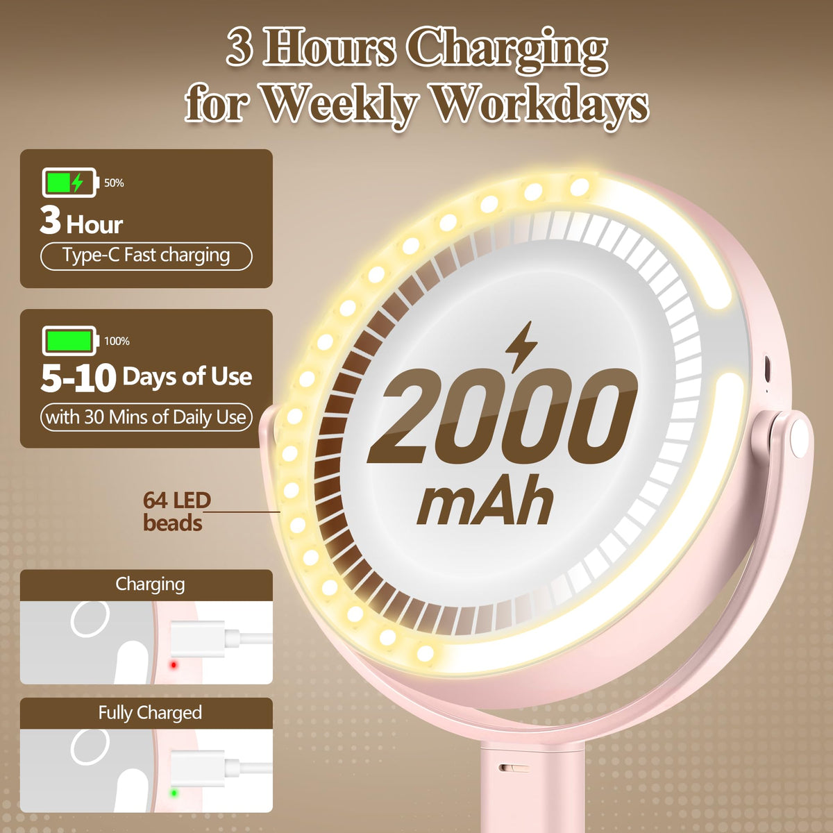 MOMOKUBA adjustable height feature of makeup mirror