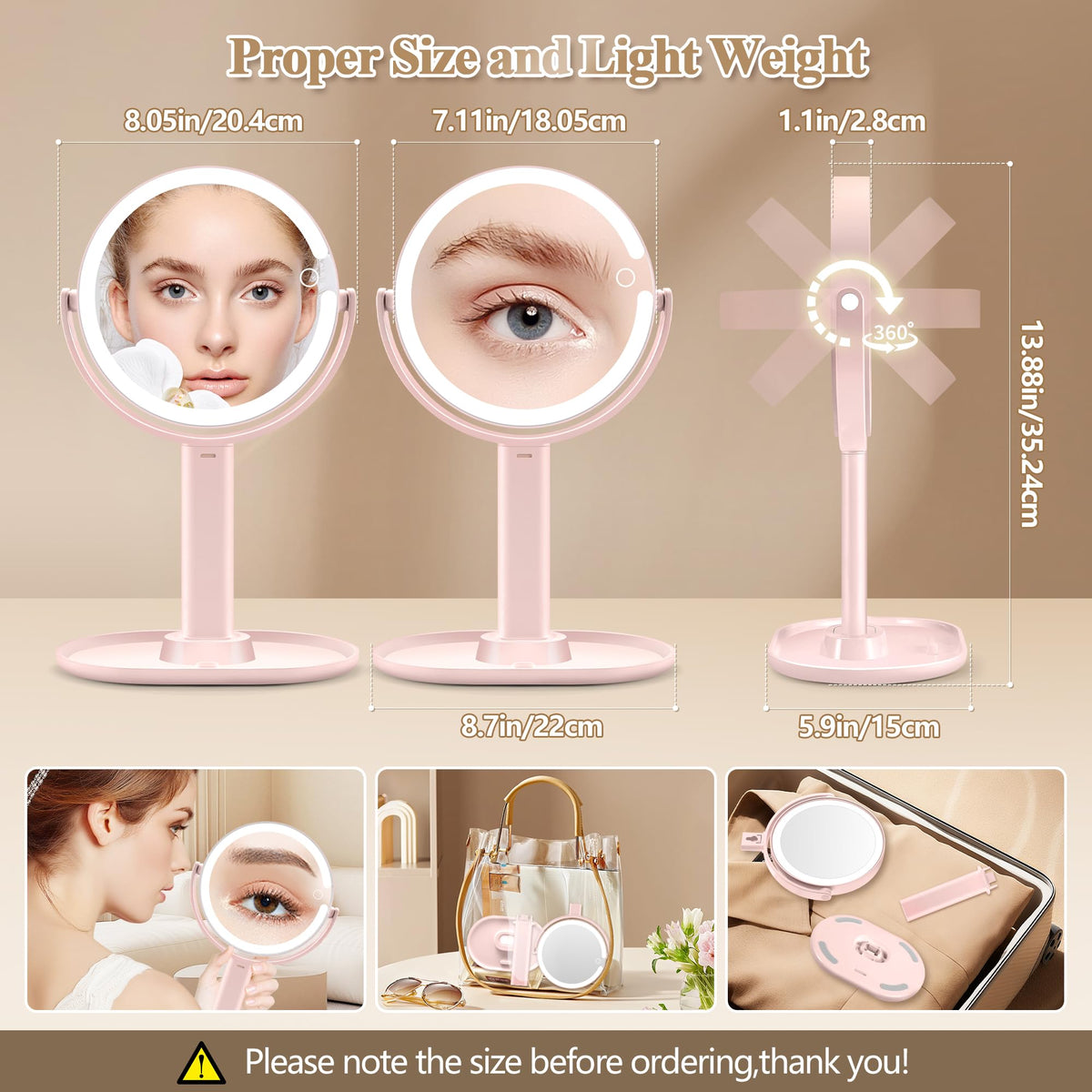 MOMOKUBA lighted makeup mirror in use