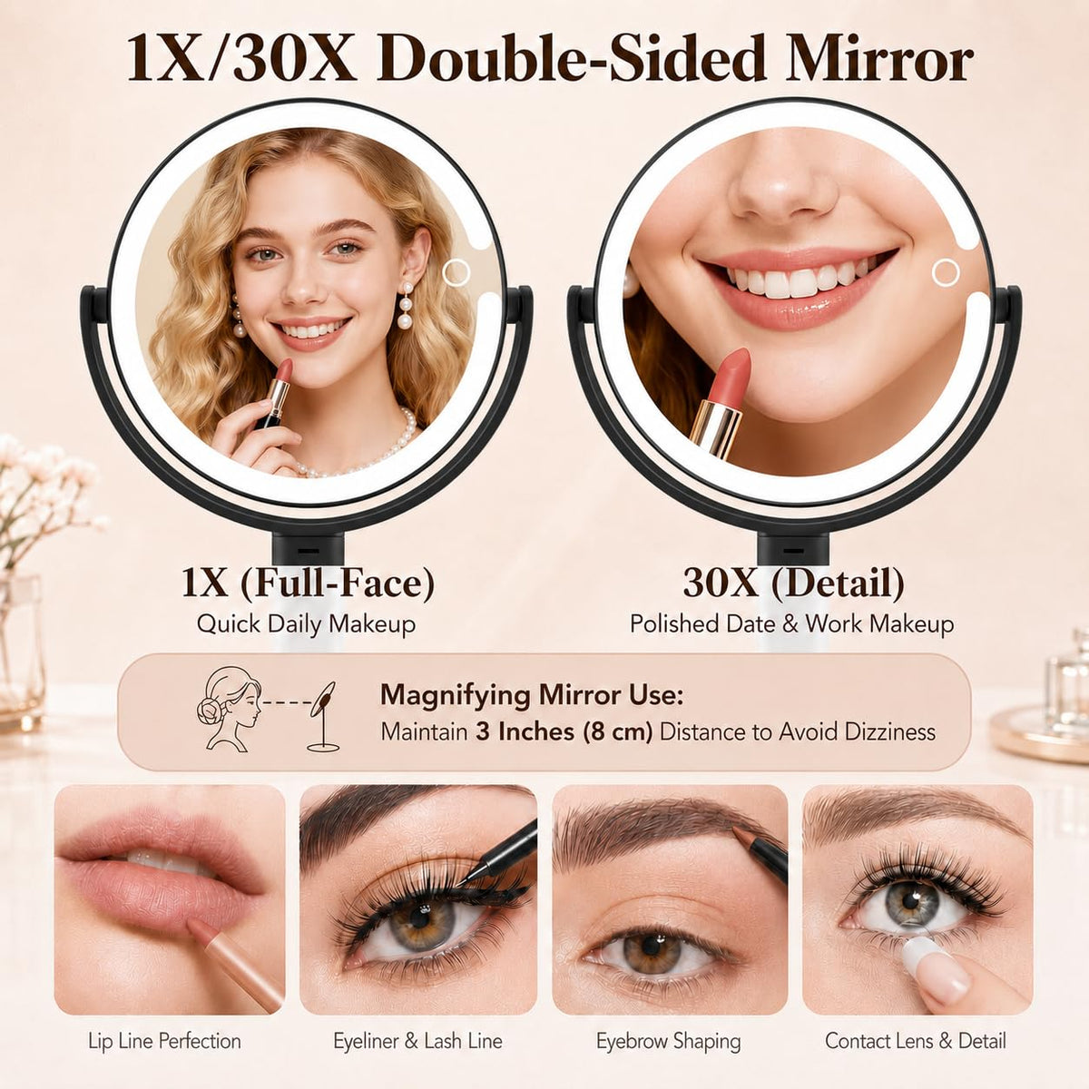 MOMOKUBA Makeup Mirror adjustable height feature