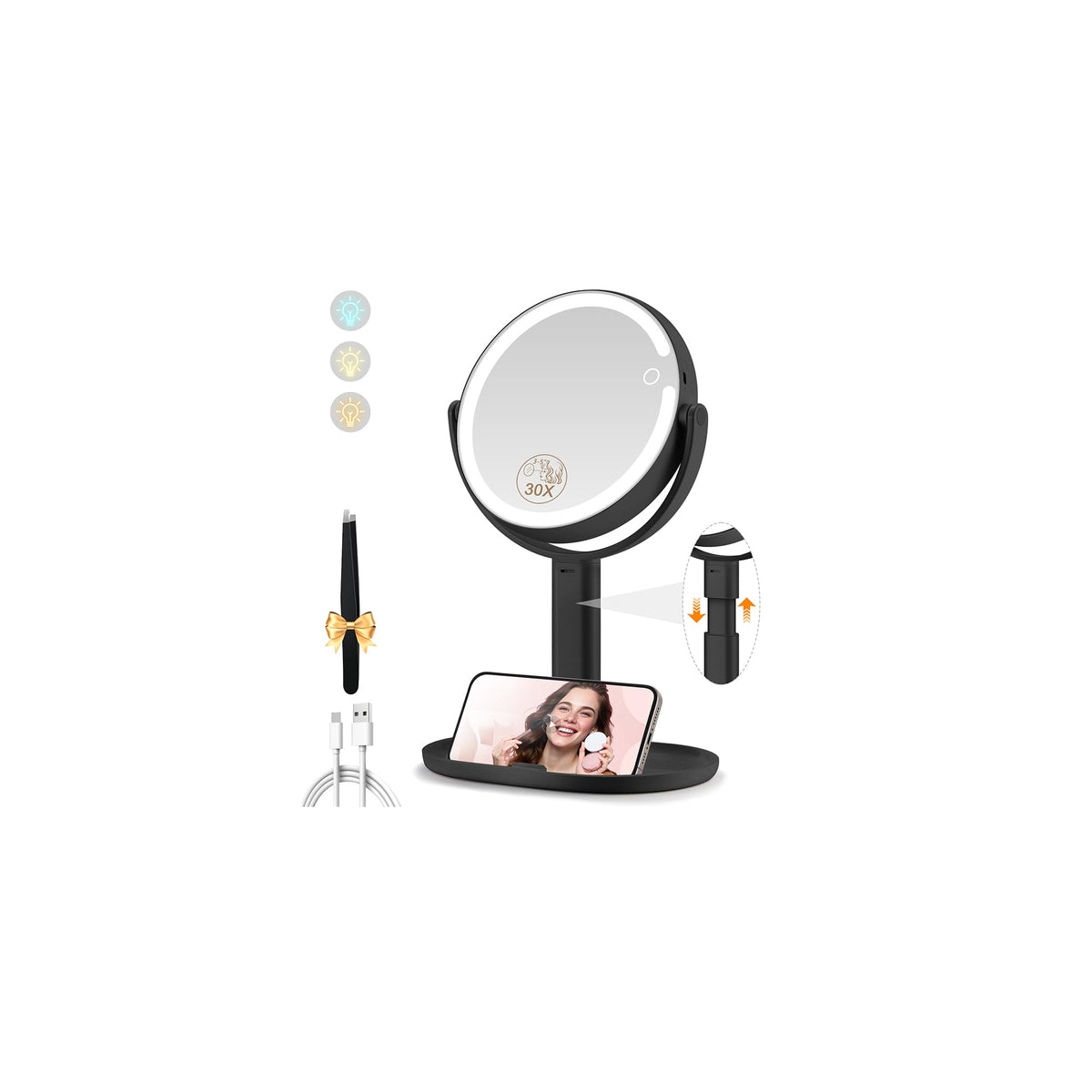 MOMOKUBA Makeup Mirror front view with lights