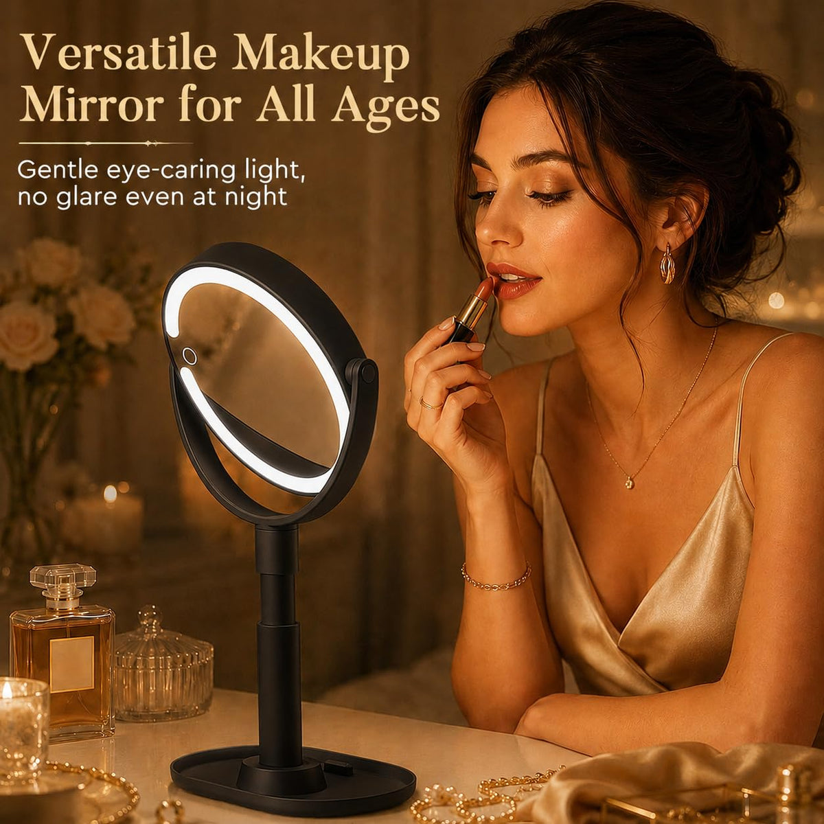 MOMOKUBA Makeup Mirror showing three lighting modes