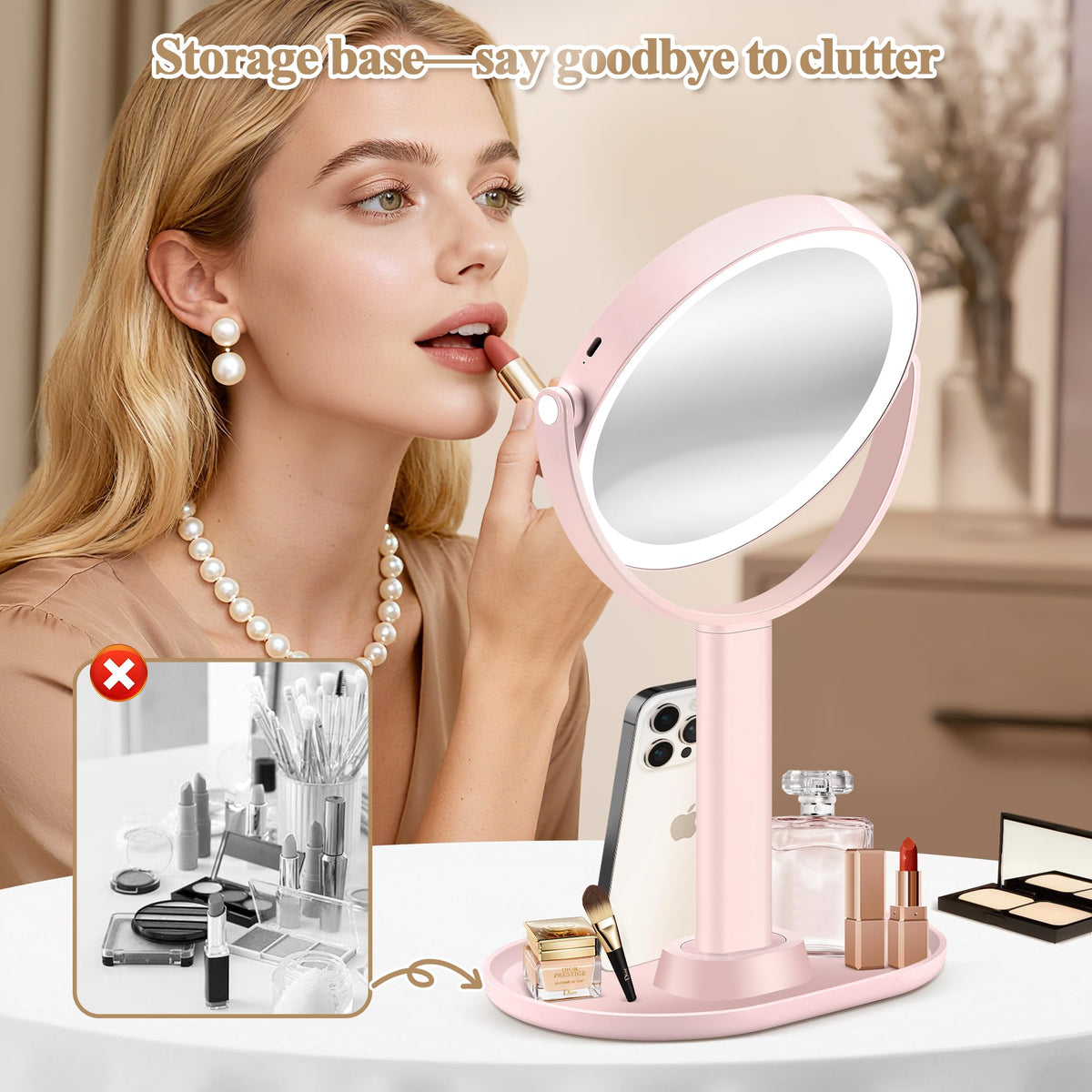 MOMOKUBA storage base with beauty tools