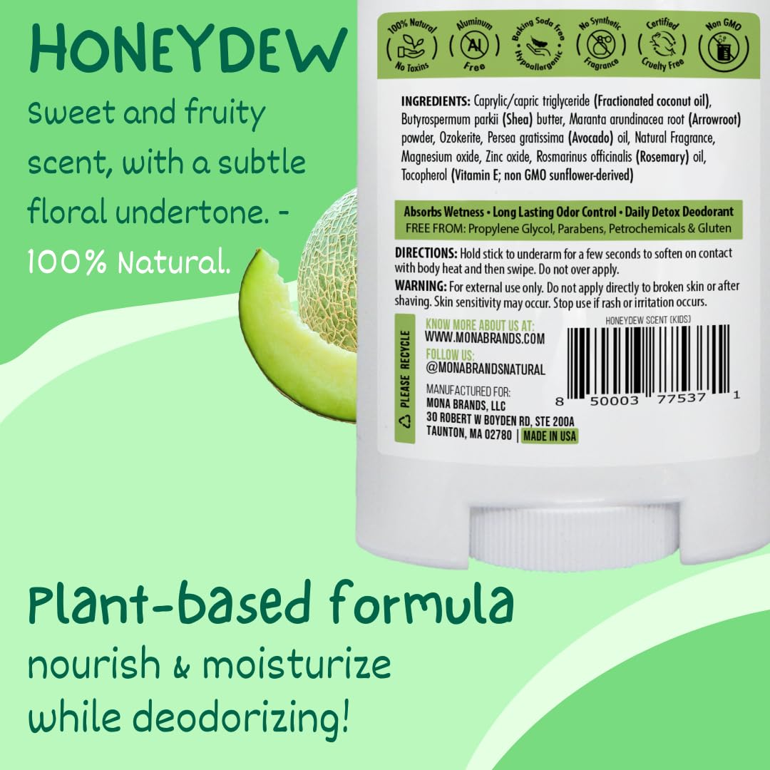 MONA Honeydew Deodorant stick showing natural ingredients