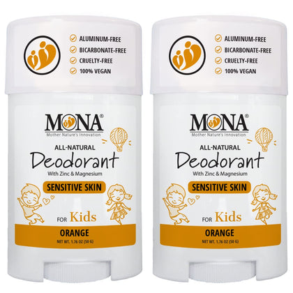 MONA Kids Deodorant front view, orange scent, 1.76 oz