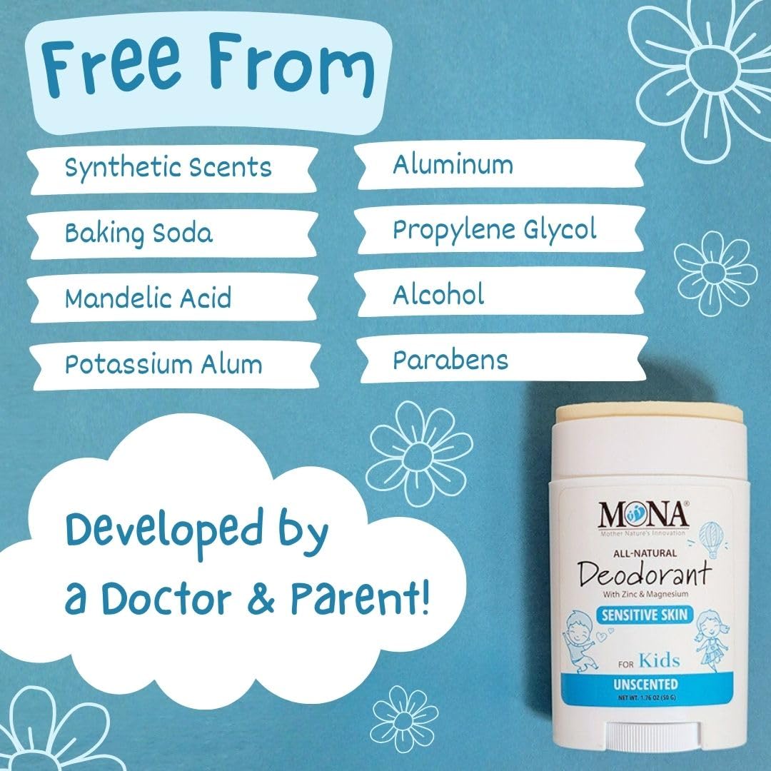 MONA Natural Deodorant Stick for kids with sports gear