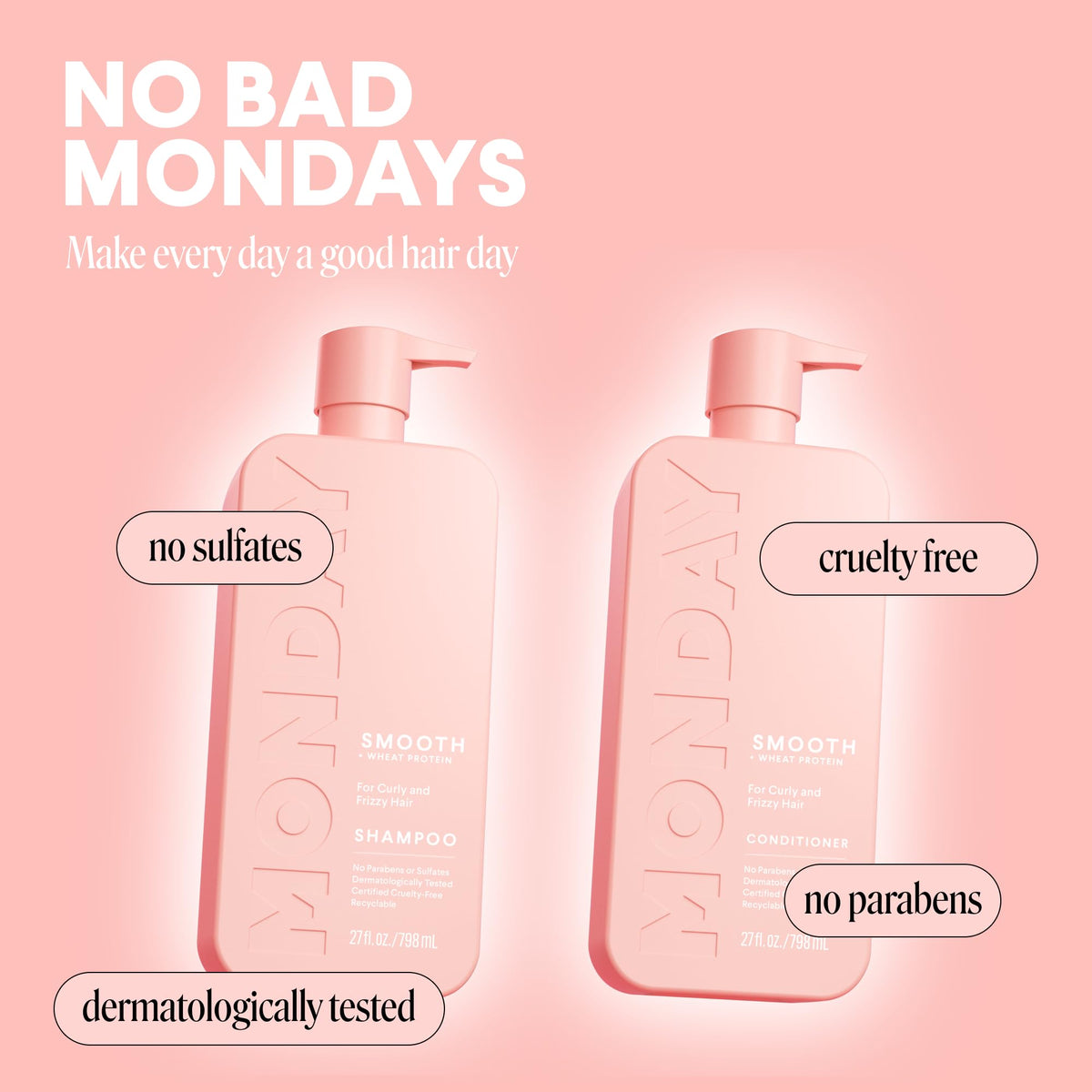 MONDAY HAIRCARE Smooth Shampoo and Conditioner set in bathroom