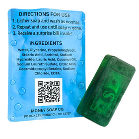 Money Soap Fruity Pear Scented Soap Bar with lather on hands