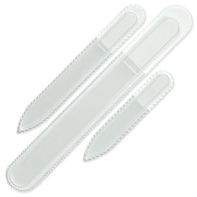 Mont Bleu Glass Nail File Set front view with three sizes
