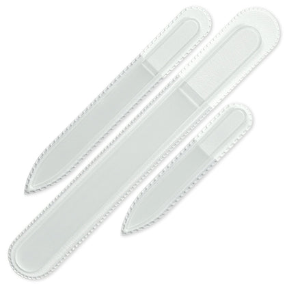 Mont Bleu Glass Nail File Set front view with three sizes
