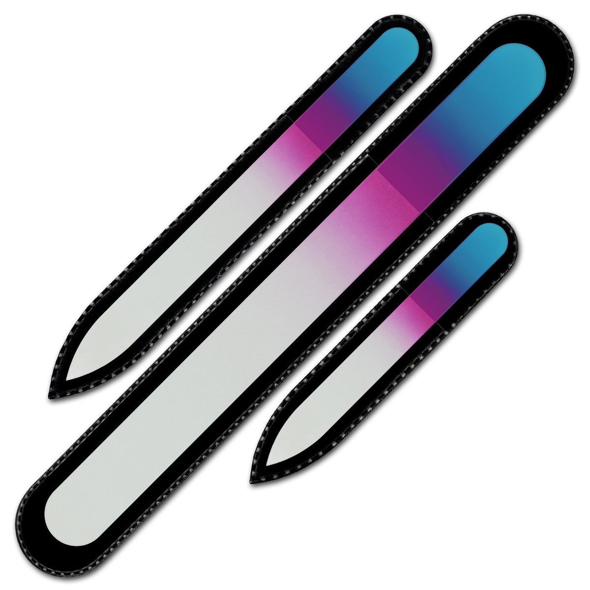 Mont Bleu Glass Nail File Set of 3 in pouch with rainbow colours