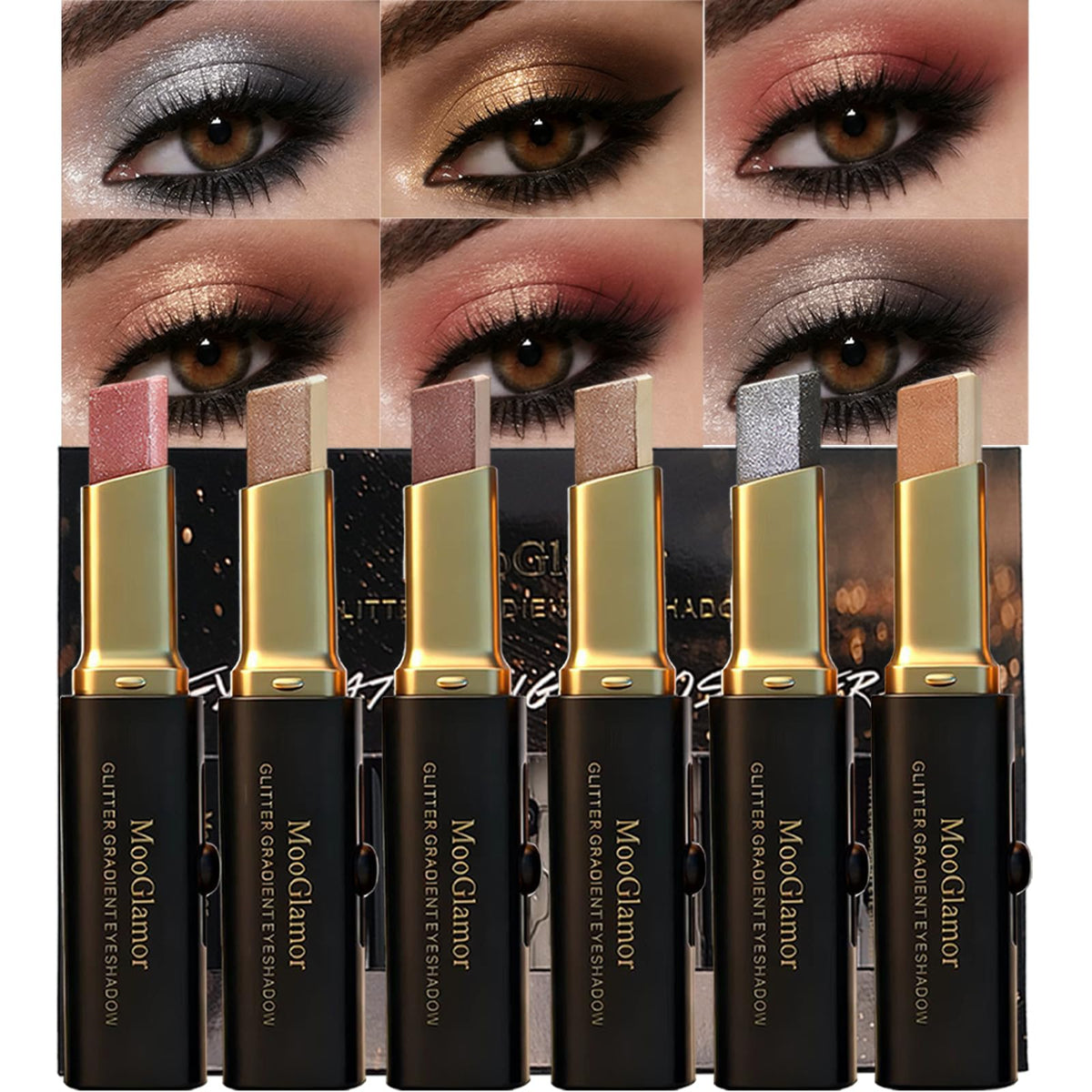 MooGlamor 6Pcs Two-Color Eyeshadow Stick Set packaging