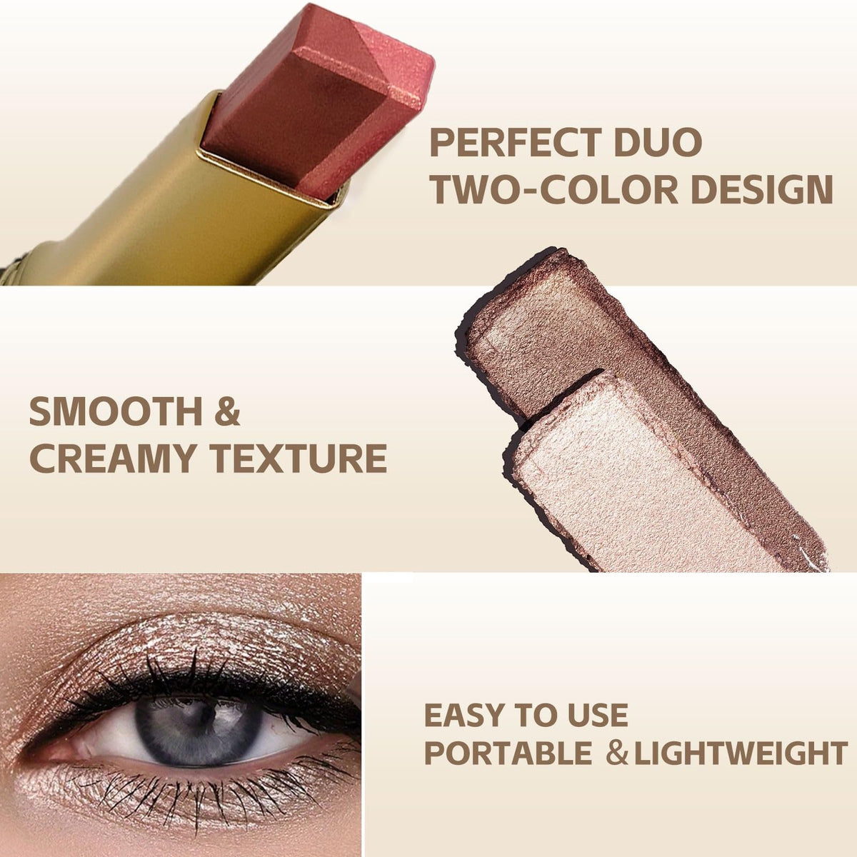 MooGlamor eyeshadow stick in use on model's eyes