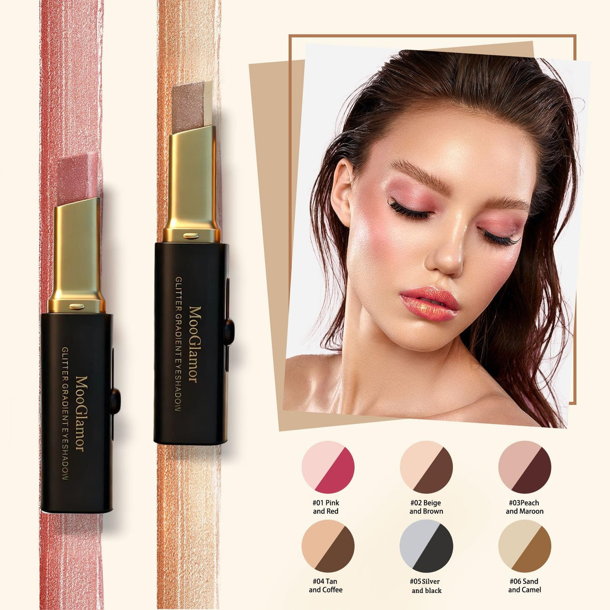 MooGlamor eyeshadow stick swatch on skin