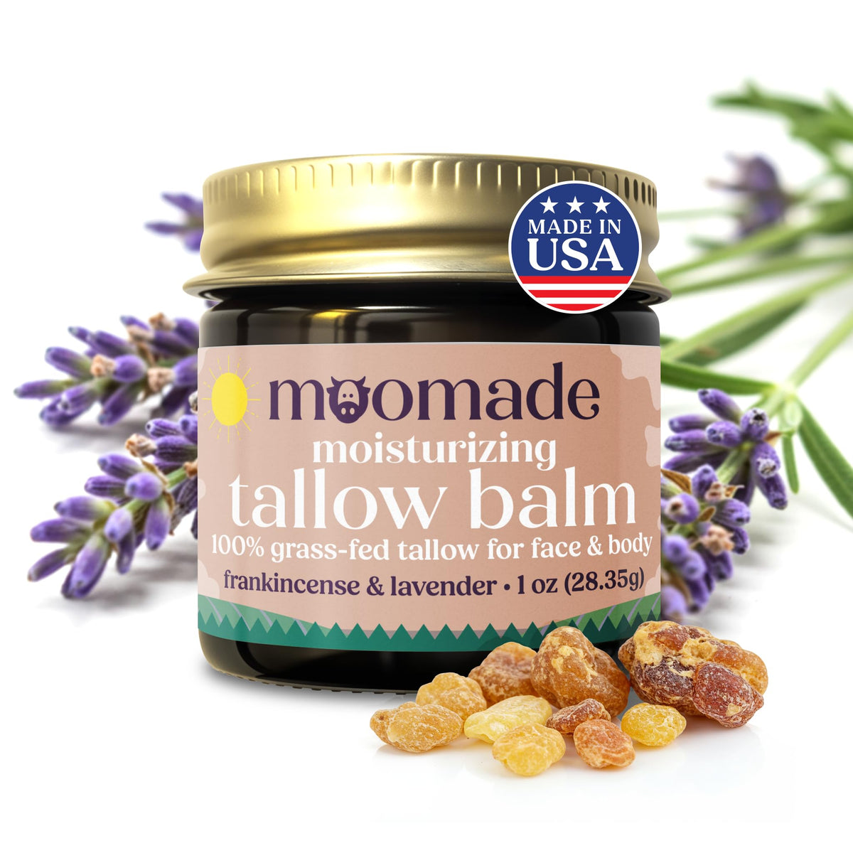 moomade Organic Beef Tallow Balm front view with label