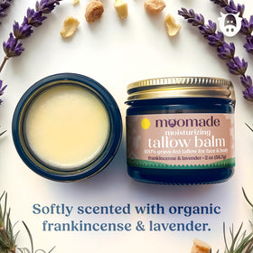 moomade Organic Beef Tallow Balm open showing texture