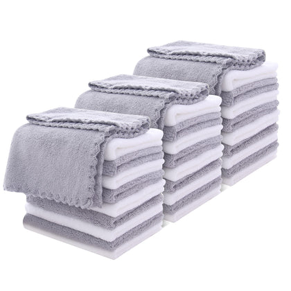 MOONQUEEN 30 Pack Microfiber Face Towels front view in grey and white