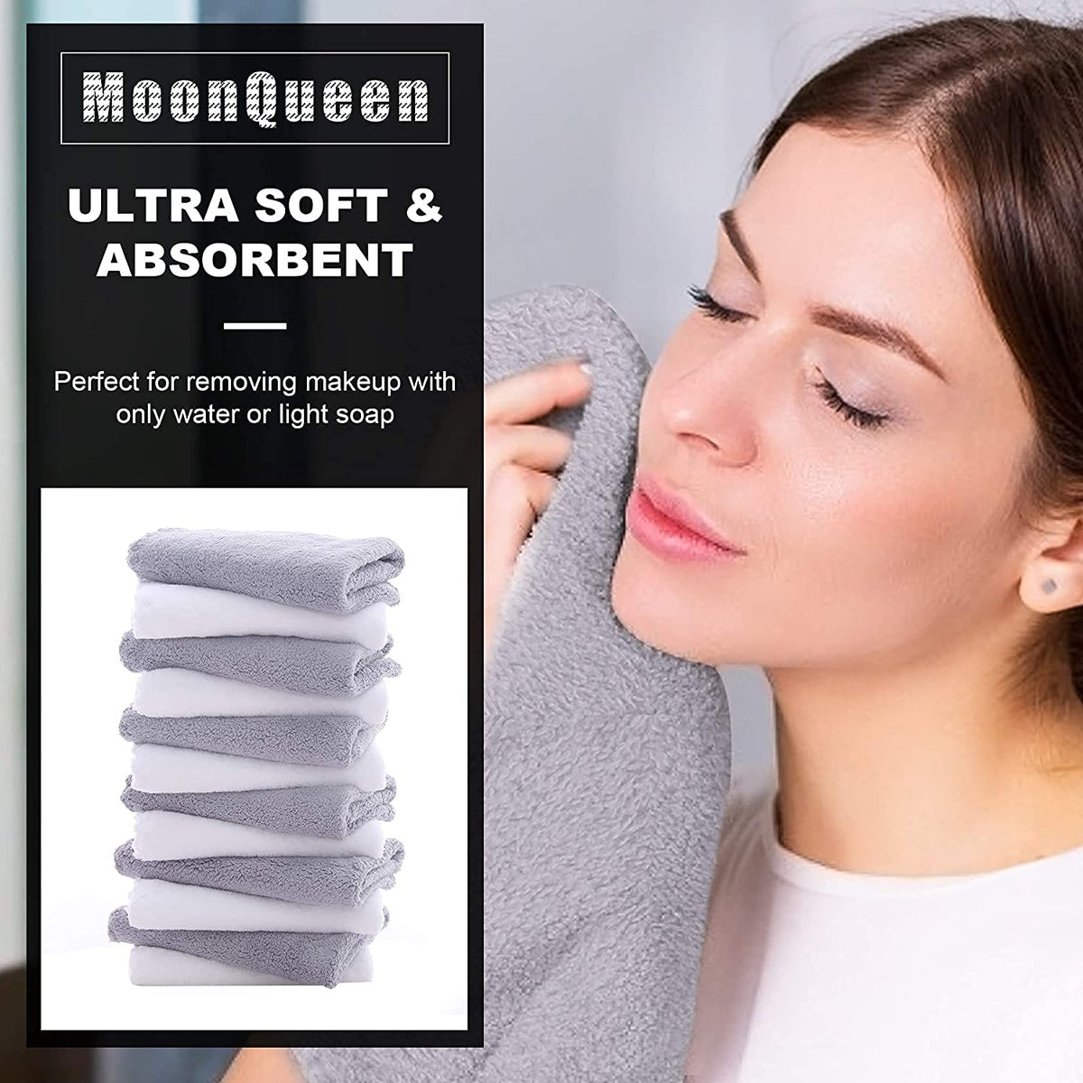 MOONQUEEN Microfiber Face Towels stacked showing soft texture