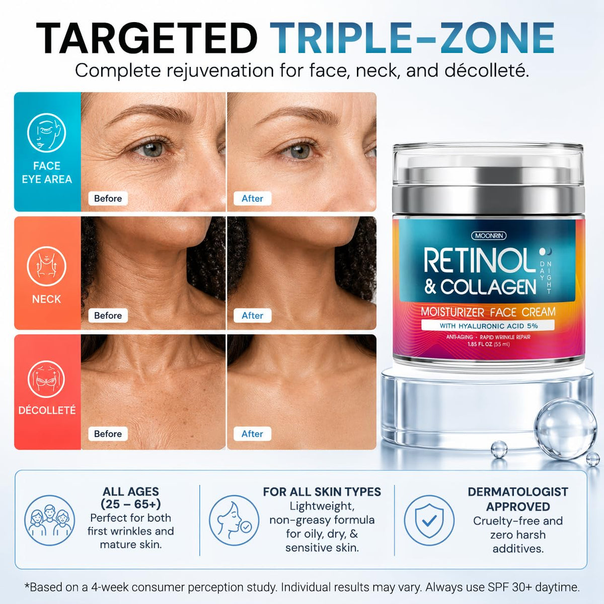 MOONRIN Retinol Cream 1.85 Oz application on skin