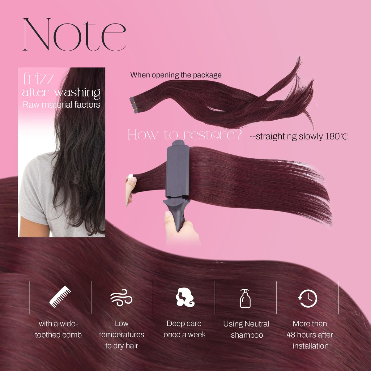 Moresoo 12 Inch Tape in Hair Extensions Burgundy back view