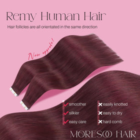 Moresoo 12 Inch Tape in Hair Extensions Burgundy packaging