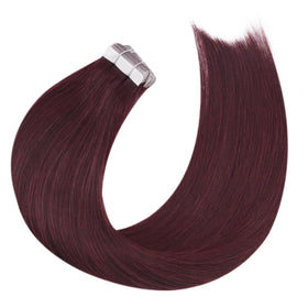 Moresoo 12 Inch Tape in Hair Extensions Burgundy side view