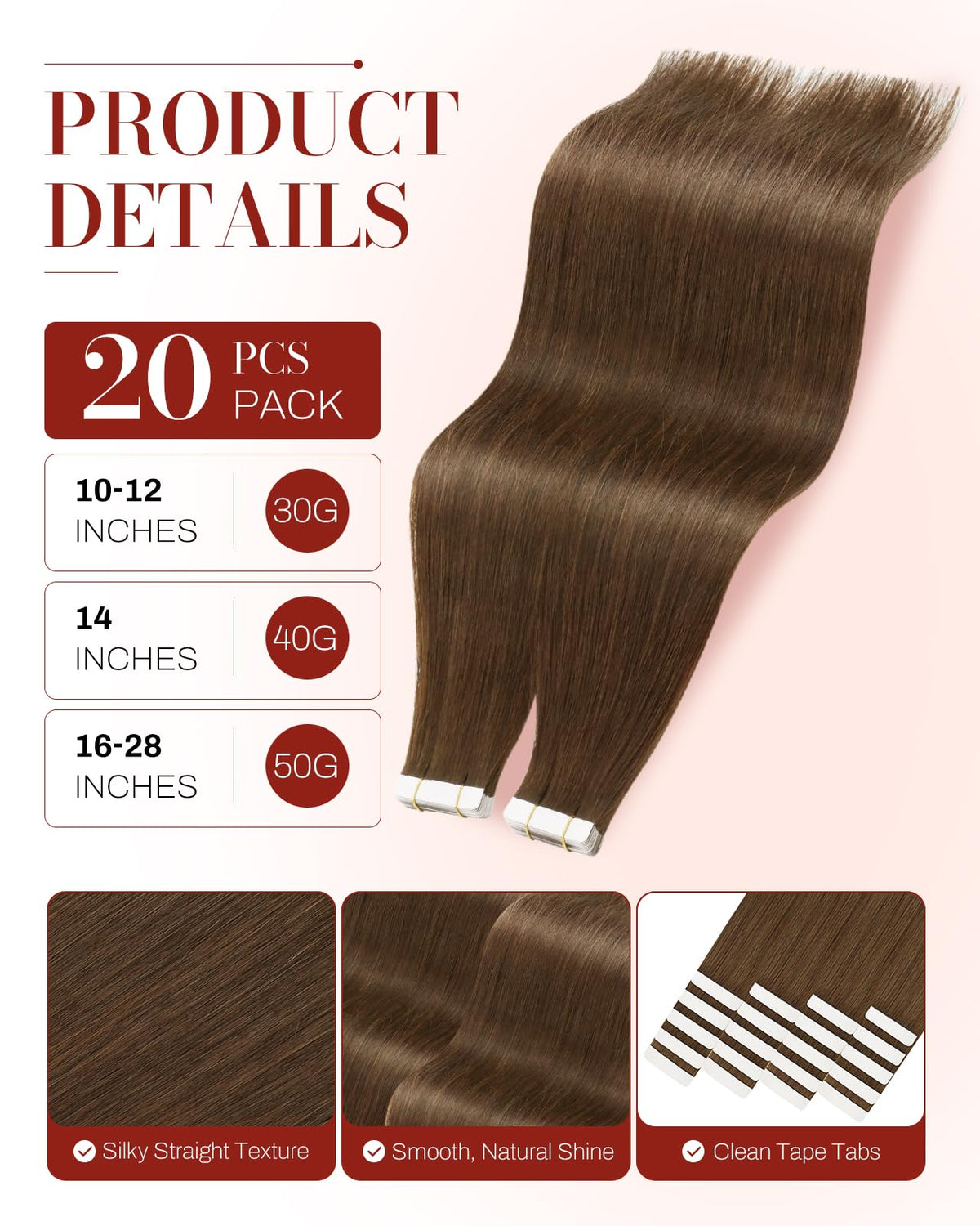 Moresoo 14-inch tape in extensions displayed in packaging